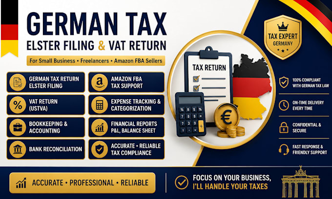 prepare german tax return, elster filing, vat return, and bookkeeping