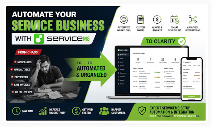 setup servicem8 automation CRM workflows forms API integrations forms and field