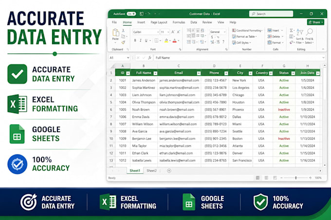 data entry, excel and google sheets specialist