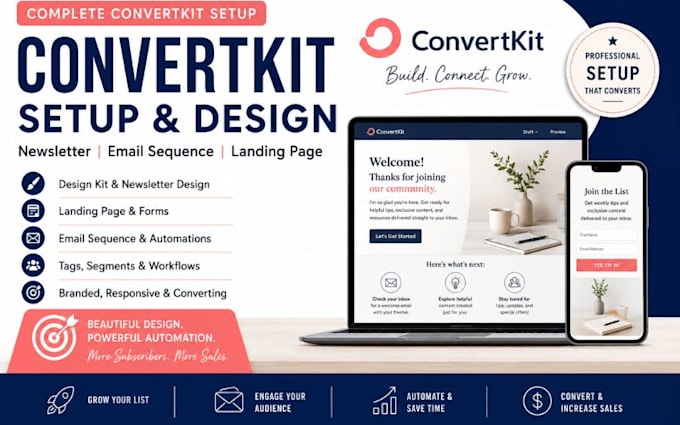 setup convertkit newsletter design kit email sequence convertkit landing page