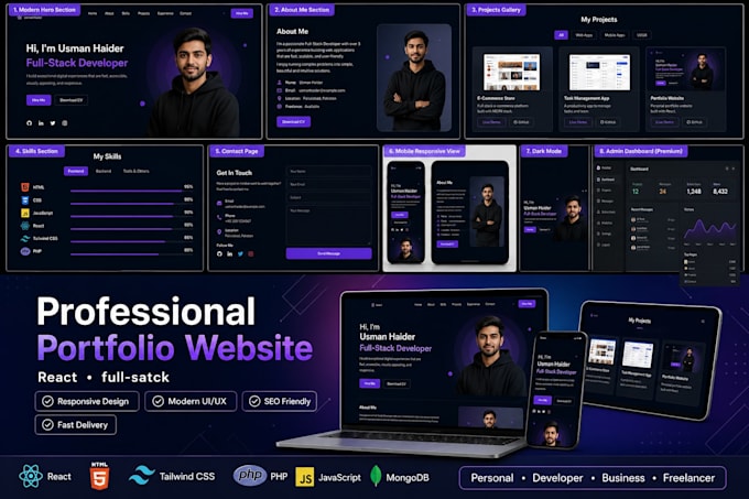build a premium react or mern portfolio website with modern UI