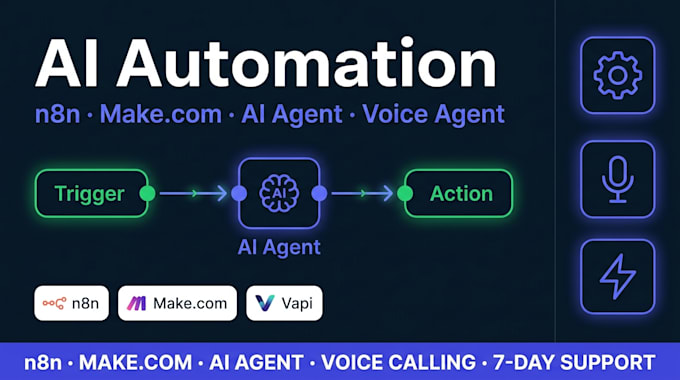 build n8n automation, makecom workflow, ai agent and ai calling agent
