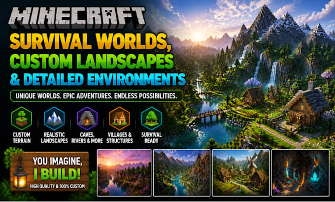 minecraft survival worlds, custom landscapes and detailed environment designs