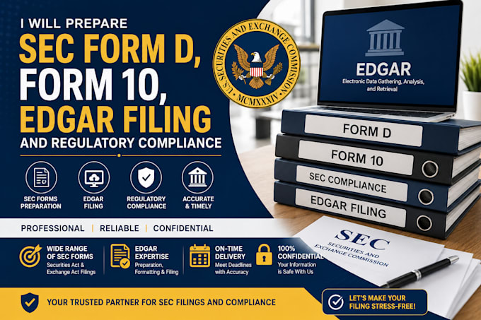 prepare sec form d, form 10, edgar filing and sec compliance