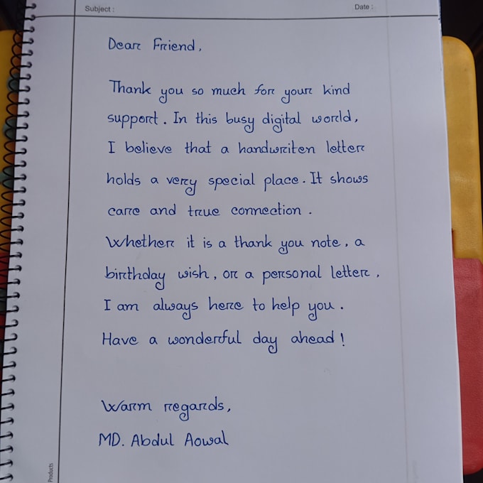 manually write your letters, notes or assignments