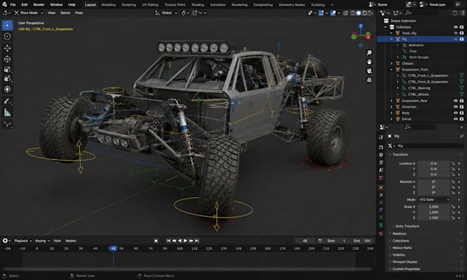 do 3d rigging for characters and vehicles in blender