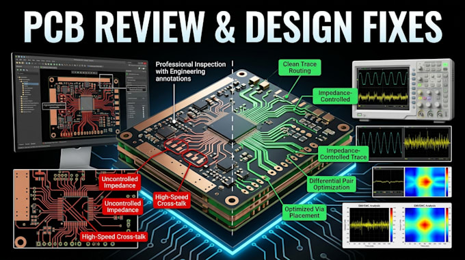 review pcb, fix design errors and improve signal integrity