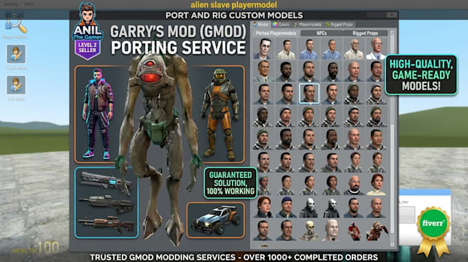 port and rig custom models for garrys mod gmod as player models, npcs, props