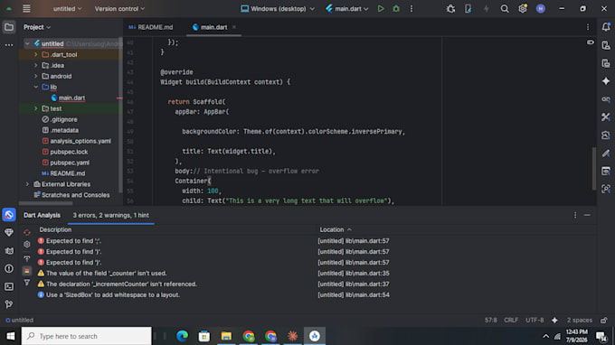 debug dart flutter code, resolve build errors and fix bugs