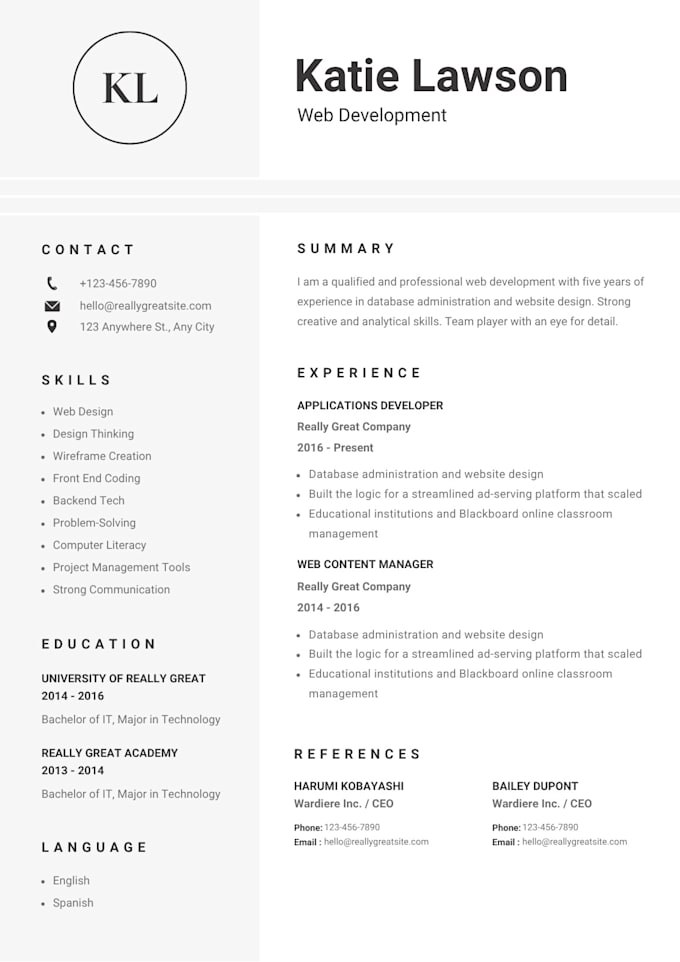 create a modern professional CV and resume