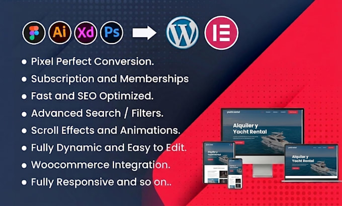 convert figma, psd, xd, html to wordpress using elementor or divi