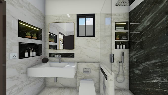 interior design for bed room, bath, kitchen,3d floor plan