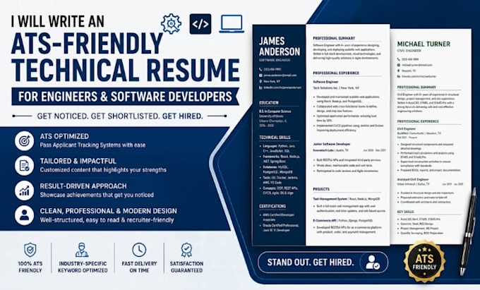 write an ats friendly technical resume for engineers and software development