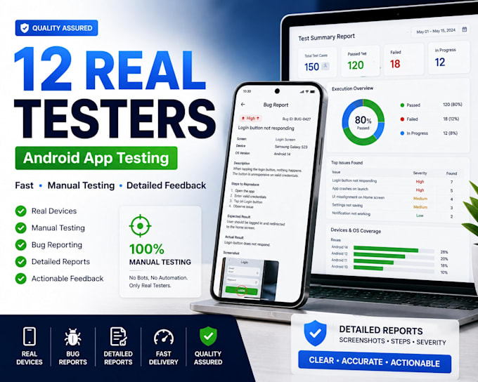 do app testing with 12 app testers and user testing, website testing