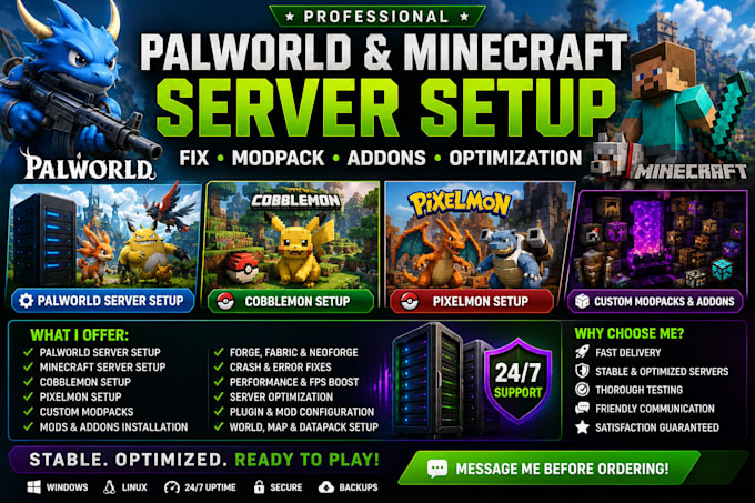 setup minecraft modpack palworld server fix cobblemon addon pixelmon setup forge