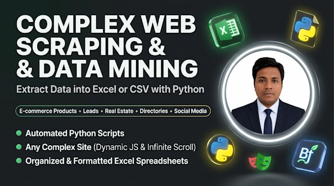 scrape complex websites and extract data into excel or CSV using python