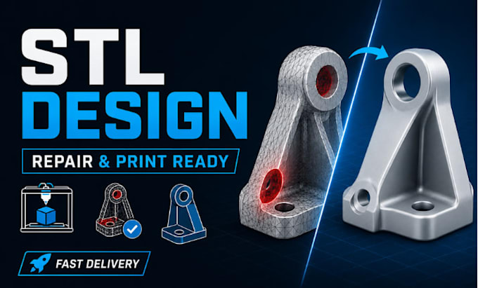 design custom stl files, repair mesh errors, create 3d printable product protype