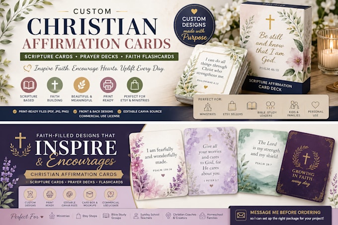 design christian affirmation card or scripture flashcards and prayer journal