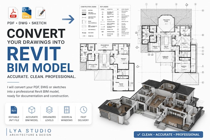 convert PDF, autocad or sketches into a professional revit bim model