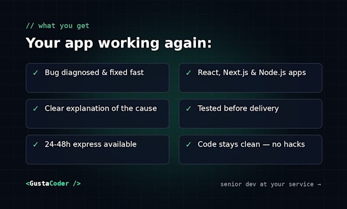 fix bugs in your react, next js or node js application