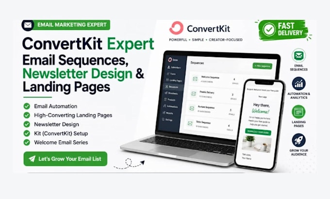 setup email sequence expert convertkit newsletter design convertkit landing page