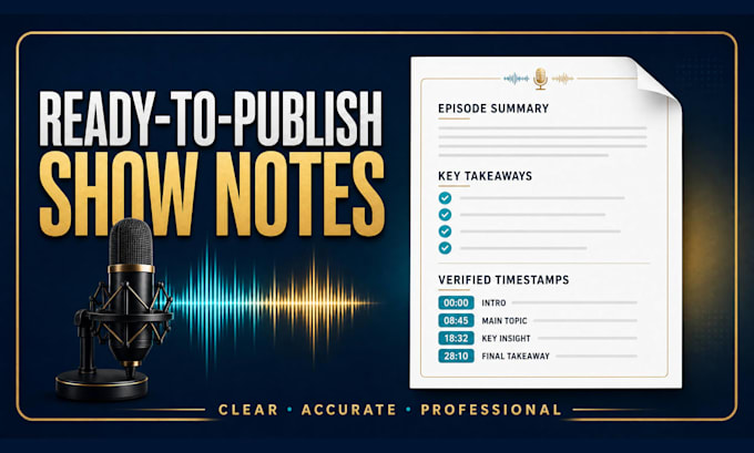 write podcast show notes with verified timestamps