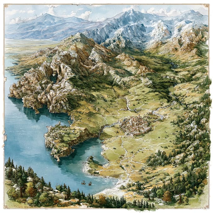 draw fantasy map or ship illustration with cool details