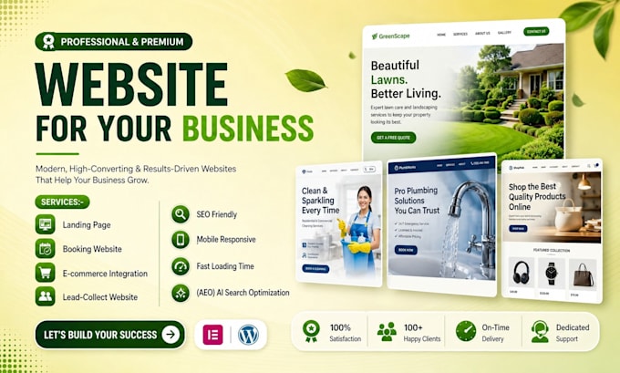 do landscape website, lawn care website, cleaning website in wordpress elementor