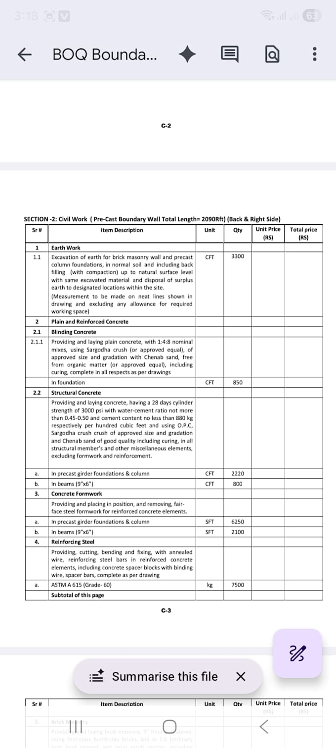 construction quantity takeoff ,boq,cost estimation