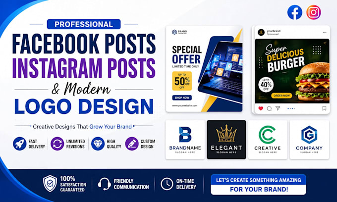 professional facebook posts, instagram posts and modern logo