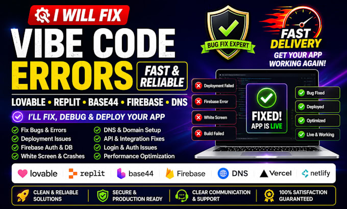 fix vibe code errors lovable replit base44 firebase dns base44 vibe coded app