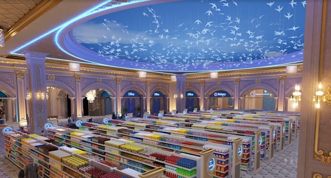 3d design and render retail store, supermarket, shop, cafes, interior exterior