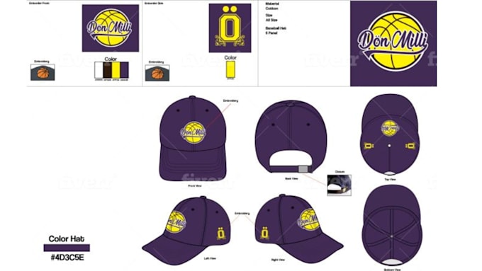 create factory ready hat tech pack, cap tech pack and technical flats
