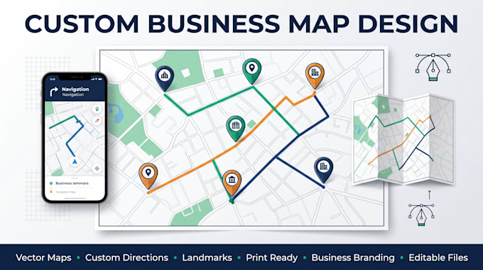 design business location map custom directions landmarkers vector map branding