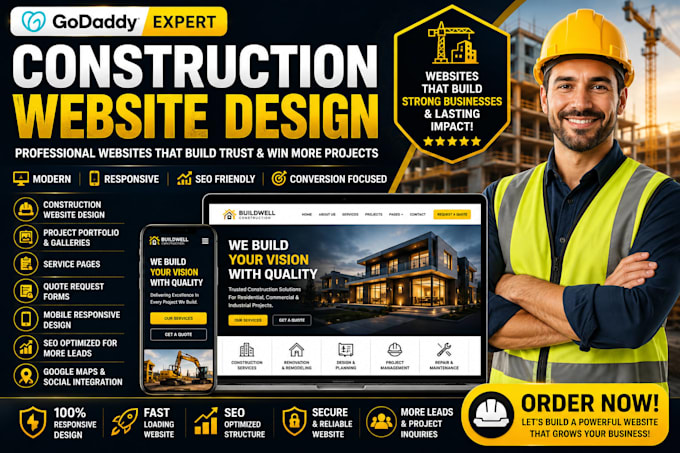 design godaddy construction website or contractor website