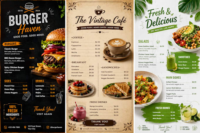 design professional restaurant menu and food posters