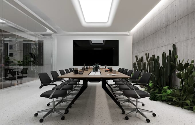 redesign 3d office interior from layout, 3d space mockup, conference room render