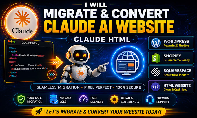 migrate convert claude ai website claude html to wordpress shopify squarespace