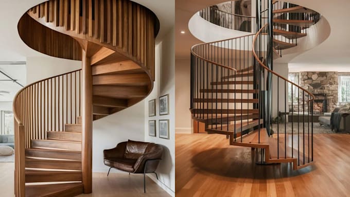 design modern 3d staircase, spiral staircase and handrail