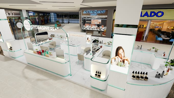 design 3d food kiosk, coffee shop and food truck rendering