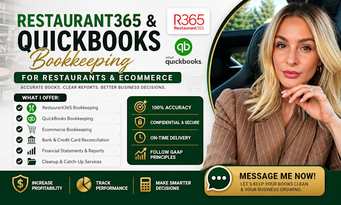 create restaurant365 and quickbooks bookkeeping for restaurants and ecommerce