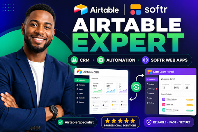 build airtable database, airtable automation, softr client portal and web app