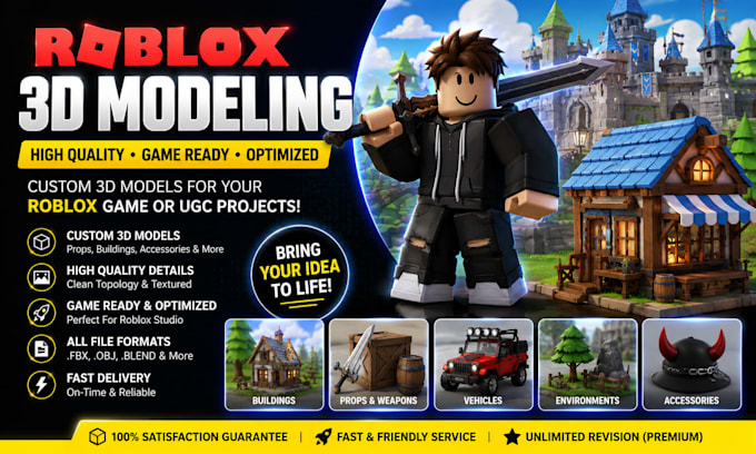 design professional roblox 3d models for your game