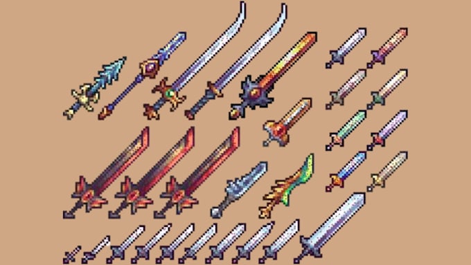 create 8bit 16bit pixel art asset icon items weapon object rpg game props sprite