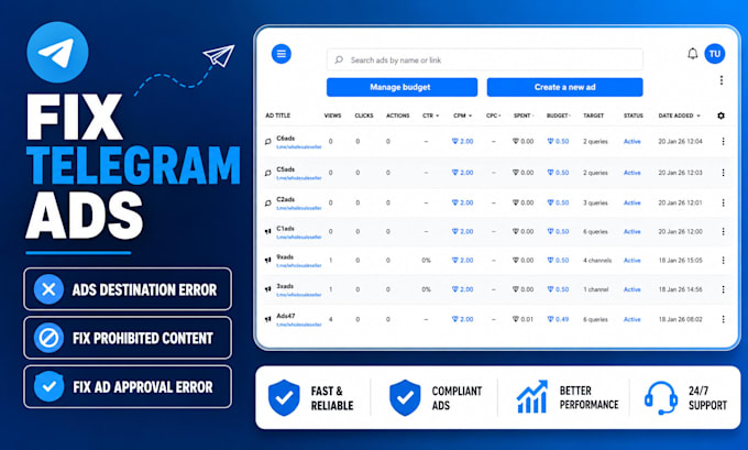 fix telegram ads, resolve telegram ad, fix ad destination error, fix bot ad