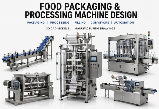 design industrial food processing packaging machine cad models for manufacturing