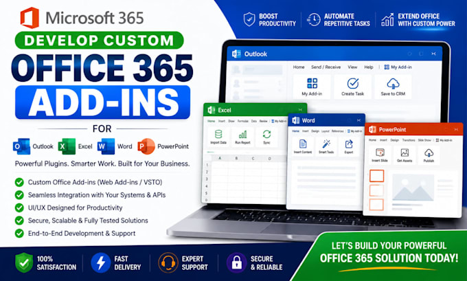 develop custom office 365 addins for outlook excel word and powerpoint plugins