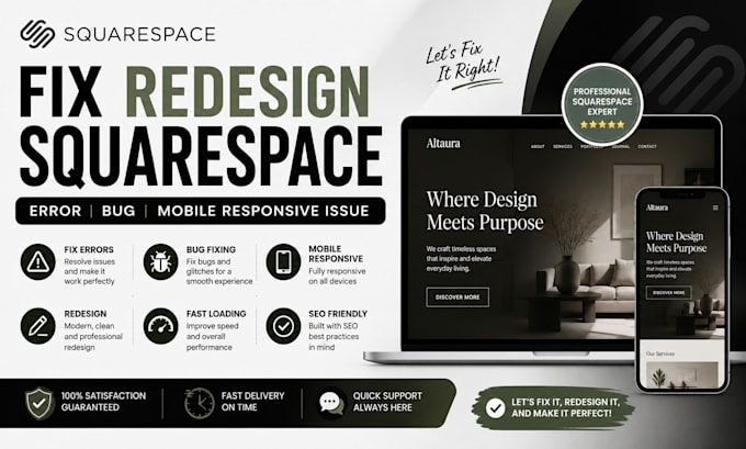 fix redesign squarespace website error bug mobile responsive issue