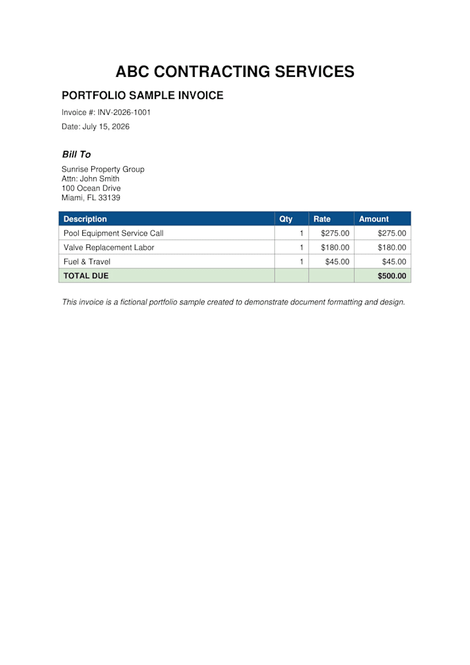 prepare professional invoices for contractors and small businesses