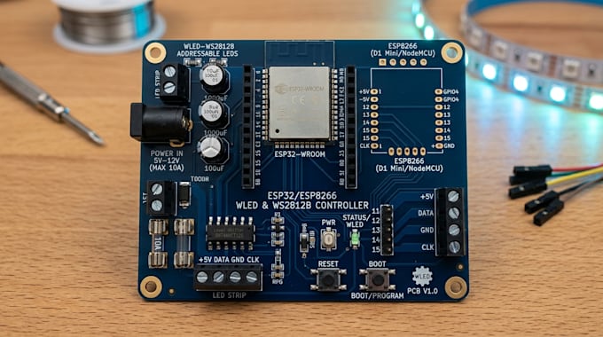 develop esp32, esp8266, wled and ws2812b led controller pcb